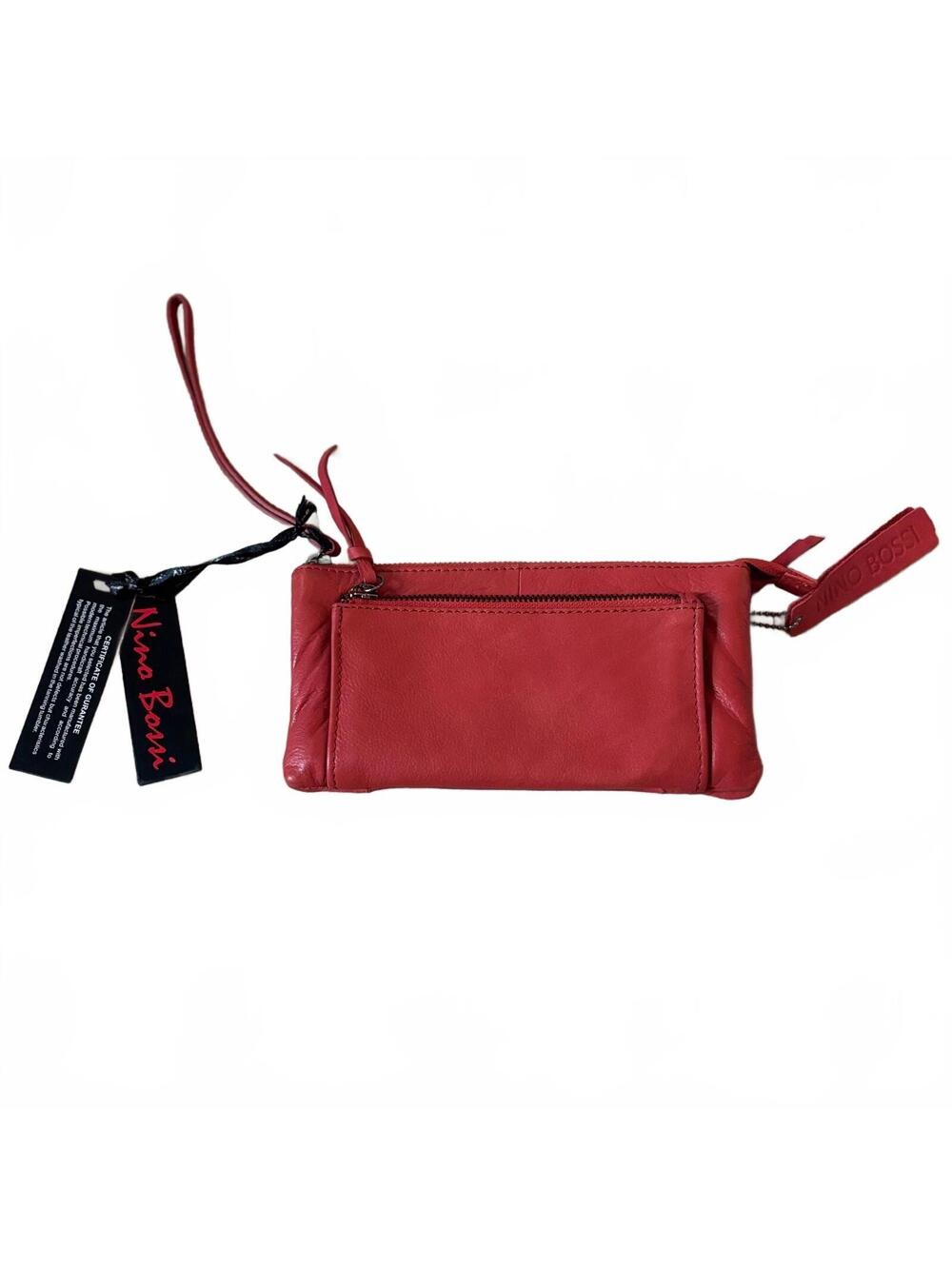 Nina Bossi NWT Women's Red Leather Wristlet Zipper Pocket Blue Floral Interior